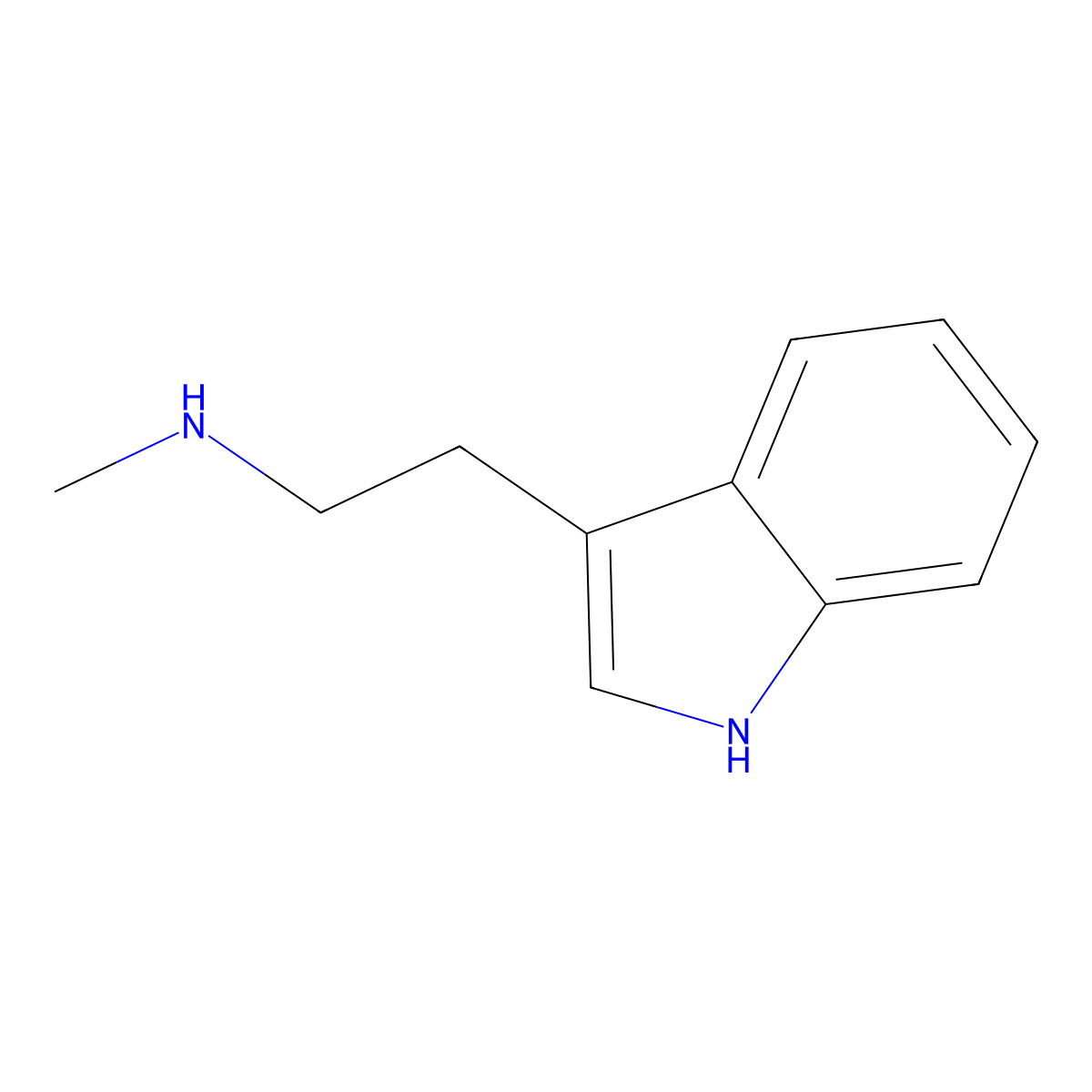 Methyltryptamine molecular structure, CAS 61-49-4