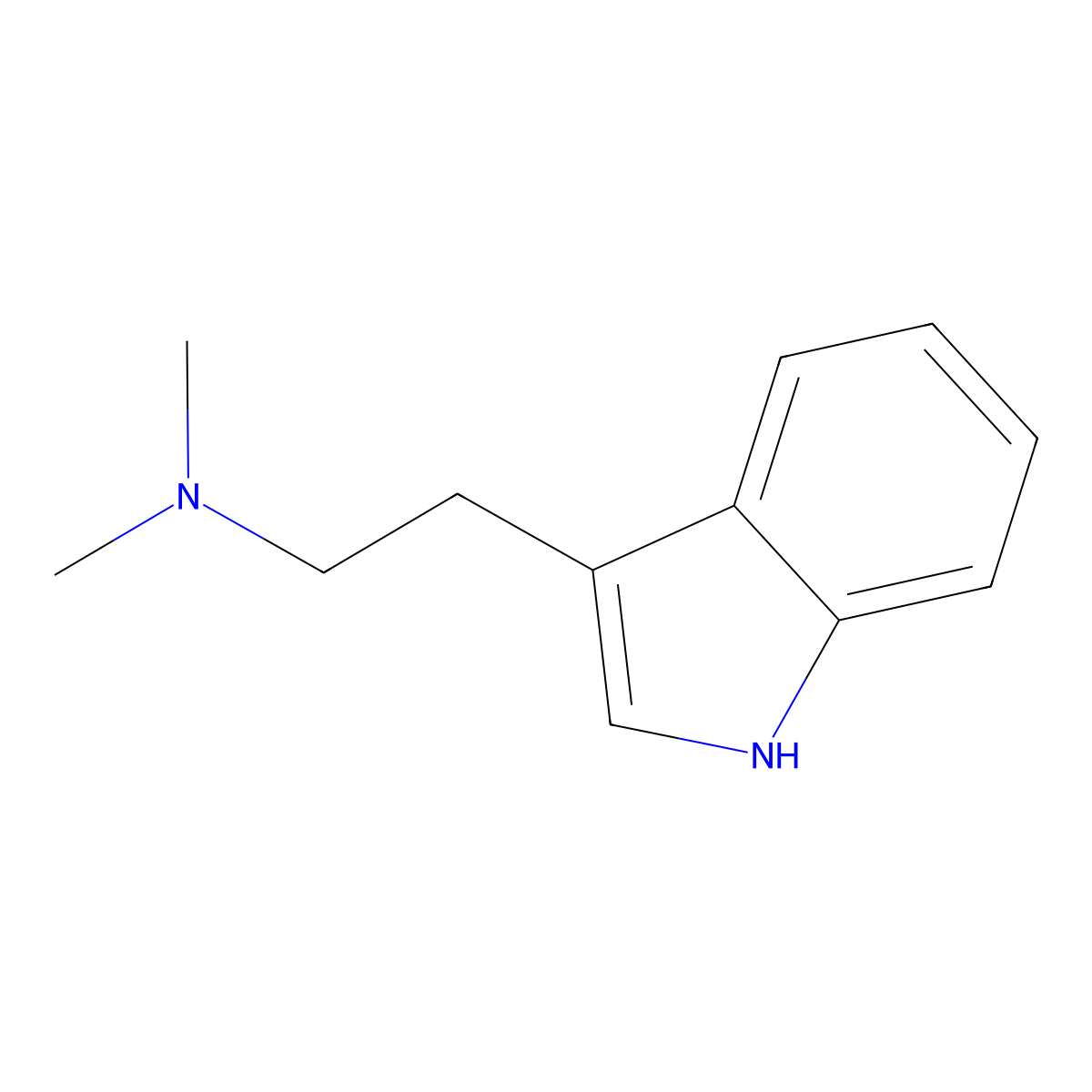 N,N-Dimethyltryptamine molecular structure, CAS 61-50-7