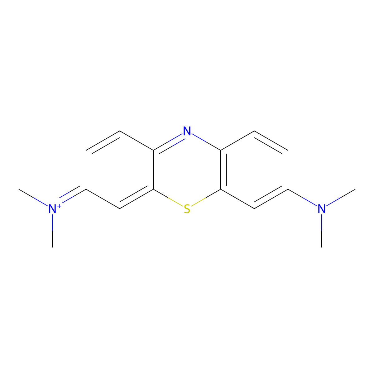 Methylene blue cation molecular structure, CAS 61-73-4
