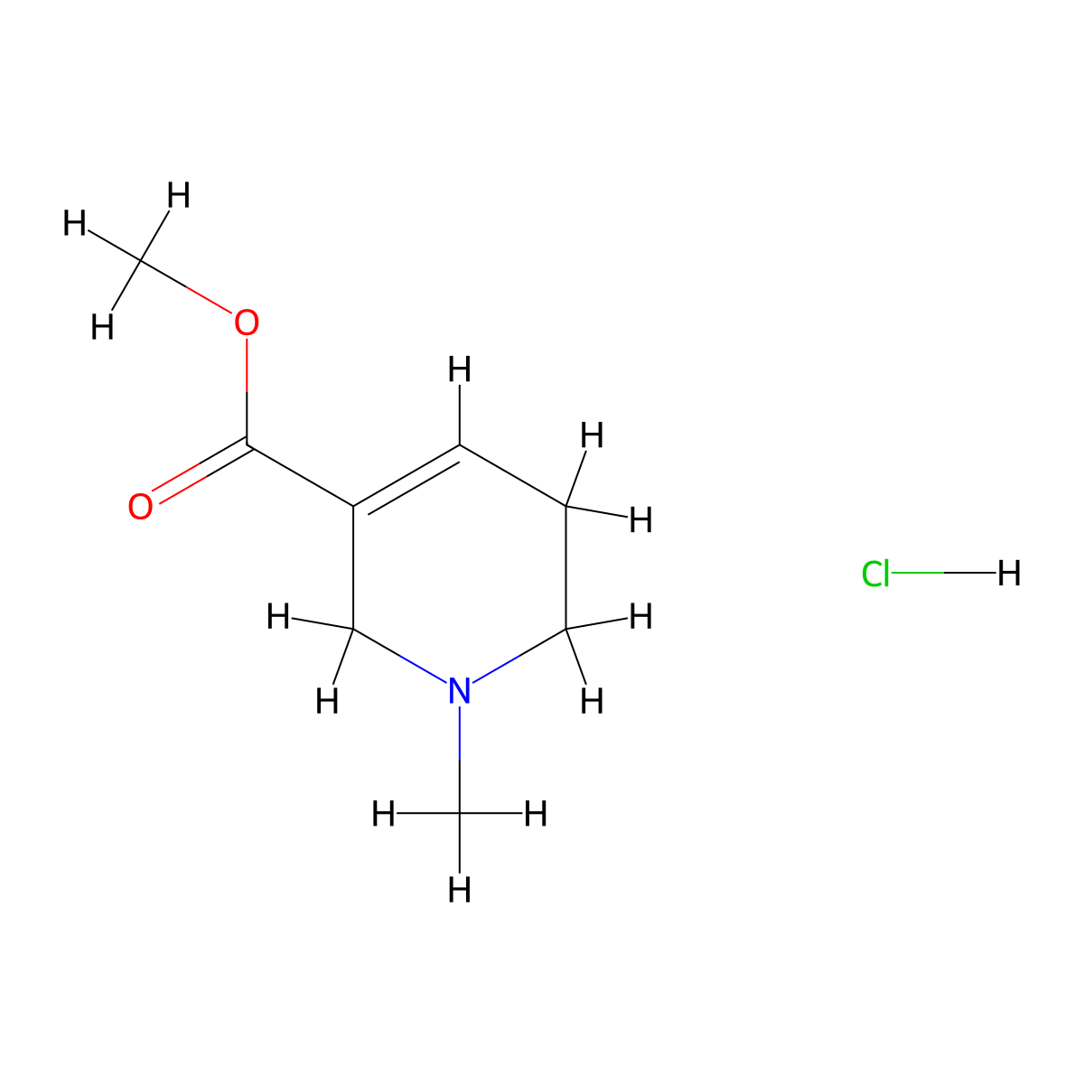 Arecoline hydrochloride molecular structure, CAS 61-94-9