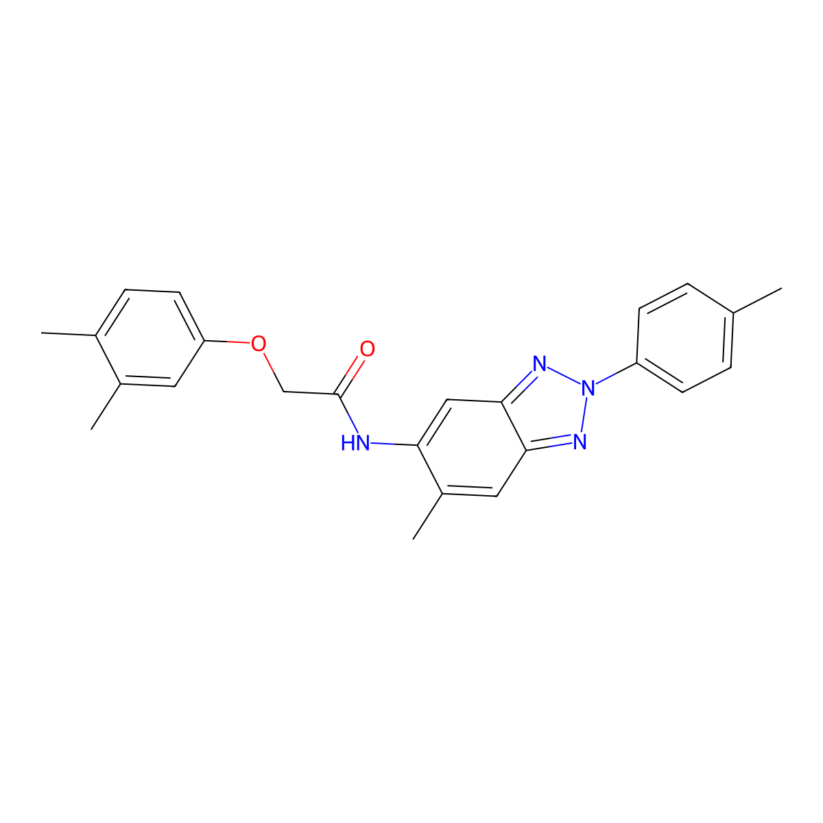2-(3,4-dimethylphenoxy)-N-[6-methyl-2-(4-methylphenyl)benzotriazol-5-yl]acetamide molecular structure, CAS 6100-66-9