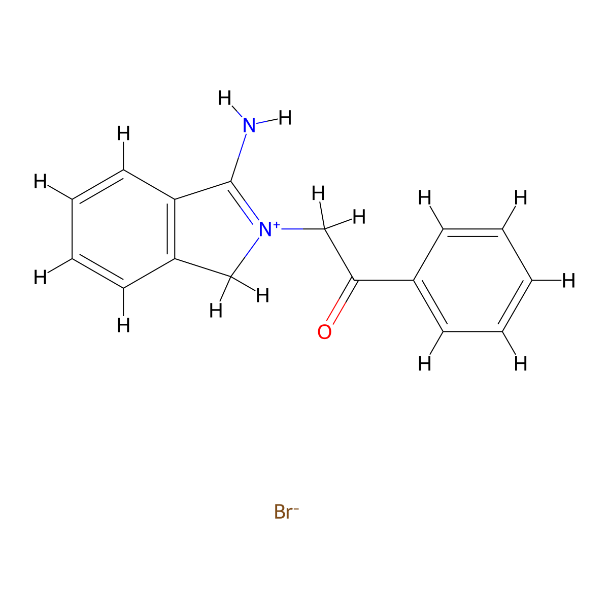 3-amino-2-(2-oxo-2-phenylethyl)-1H-isoindol-2-ium bromide molecular structure, CAS 61001-45-4