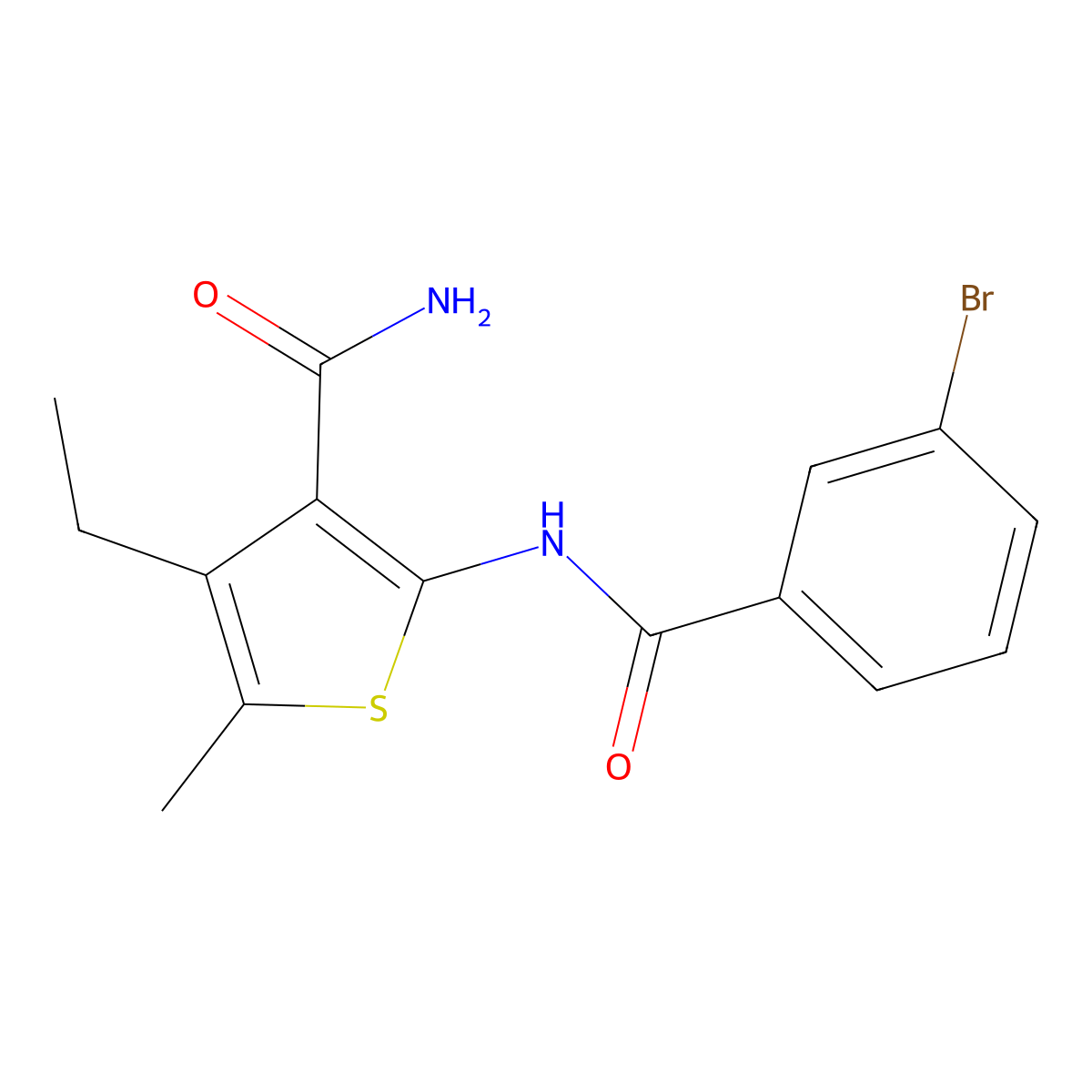 2-[(3-Bromobenzoyl)amino]-4-ethyl-5-methylthiophene-3-carboxamide molecular structure, CAS 6101-53-7
