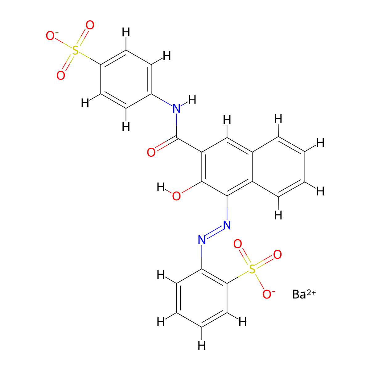 Benzenesulfonic acid, 2-(2-(2-hydroxy-3-(((4-sulfophenyl)amino)carbonyl)-1-naphthalenyl)diazenyl)-, barium salt (1:1) molecular structure, CAS 61013-97-6