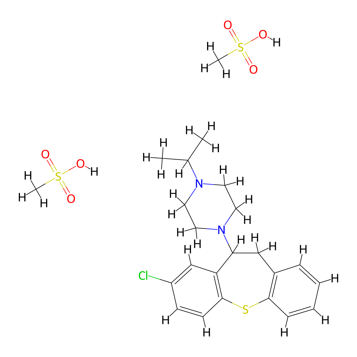 Piperazine, 1-(8-chloro-10,11-dihydrodibenzo(b,f)thiepin-10-yl)-4-(1-methylethyl)-, dimethanesulfonate molecular structure, CAS 61014-94-6