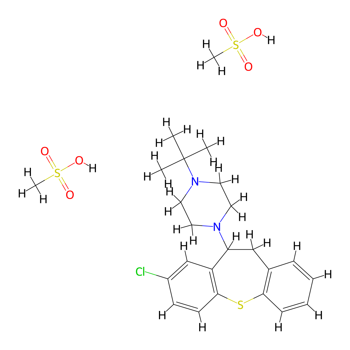 Piperazine, 1-(8-chloro-10,11-dihydrodibenzo(b,f)thiepin-10-yl)-4-(1,1-dimethylethyl)-, dimethanesulfonate molecular structure, CAS 61015-01-8