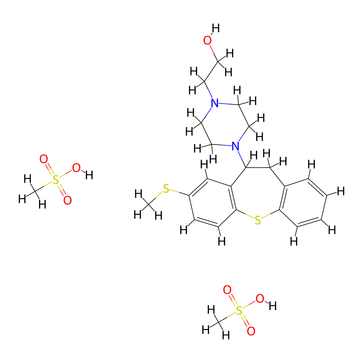 1-Piperazineethanol, 4-(10,11-dihydro-8-(methylthio)dibenzo(b,f)thiepin-10-yl)-, dimethanesulfonate molecular structure, CAS 61015-56-3