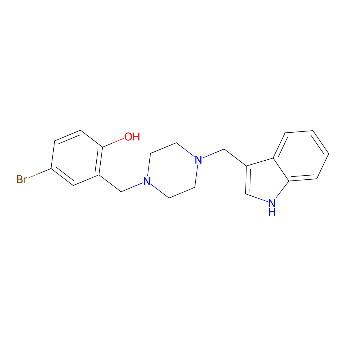 4-bromo-2-{[4-(1H-indol-3-ylmethyl)piperazin-1-yl]methyl}phenol molecular structure, CAS 6102-12-1