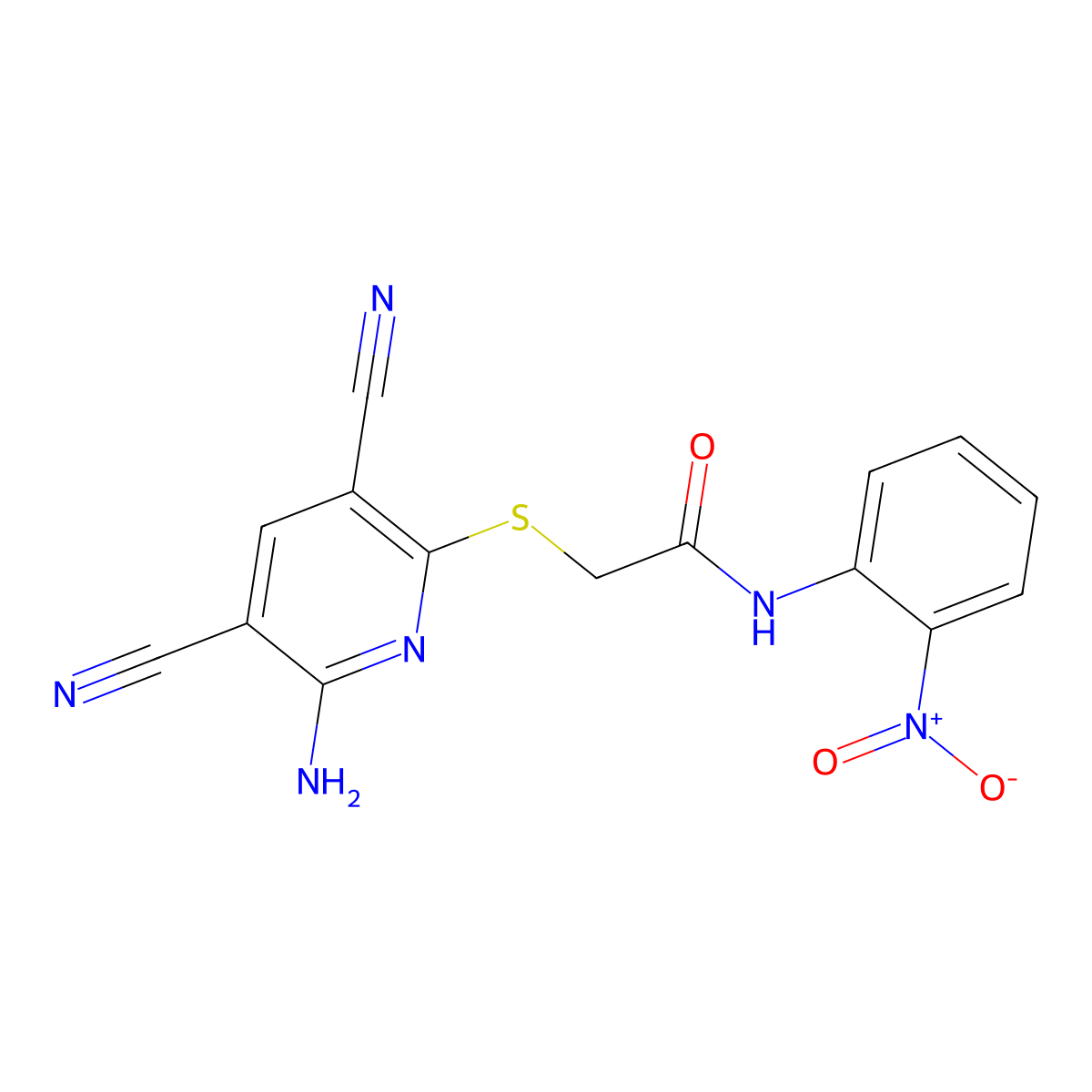2-[(6-Amino-3,5-dicyano-2-pyridinyl)thio]-N-(2-nitrophenyl)acetamide molecular structure, CAS 610257-83-5