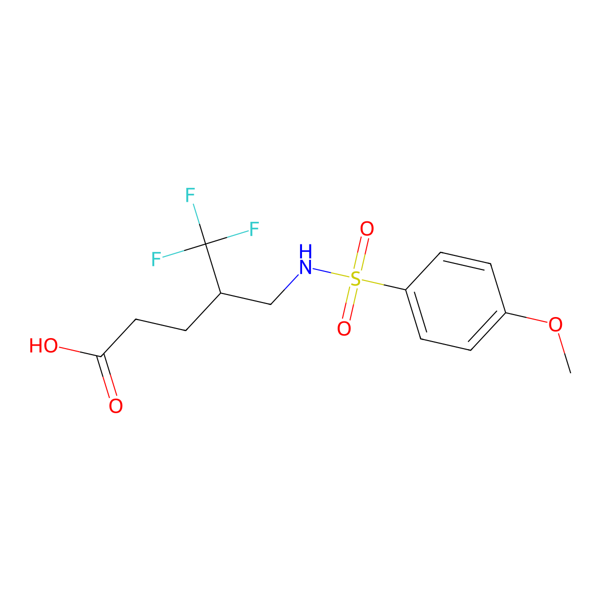 5,5,5-Trifluoro-4-({[(4-methoxyphenyl)sulfonyl]amino}methyl)pentanoic acid molecular structure, CAS 610258-93-0