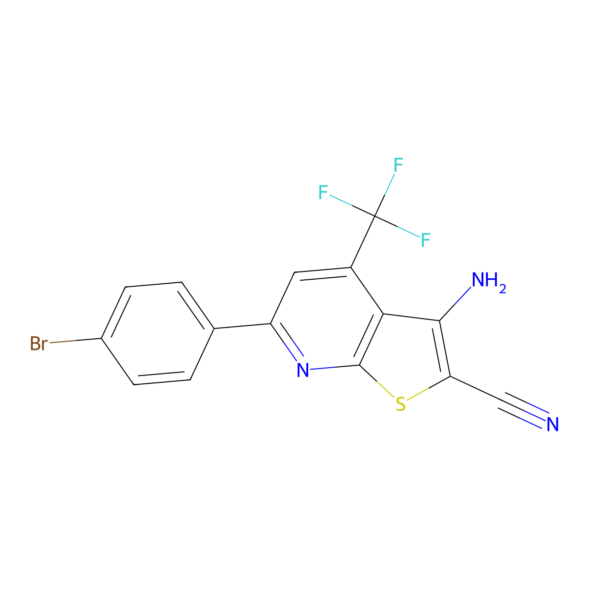 3-Amino-6-(4-bromophenyl)-4-(trifluoromethyl)thieno[2,3-b]pyridine-2-carbonitrile molecular structure, CAS 610259-29-5