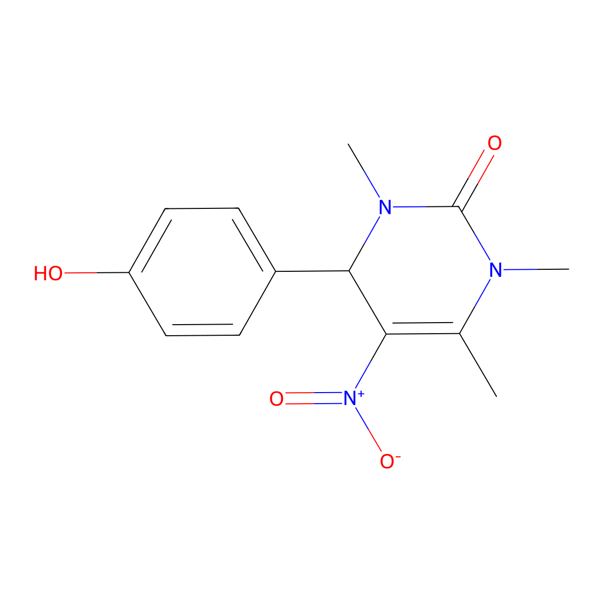 4-(4-hydroxyphenyl)-1,3,6-trimethyl-5-nitro-3,4-dihydropyrimidin-2(1H)-one molecular structure, CAS 610266-99-4