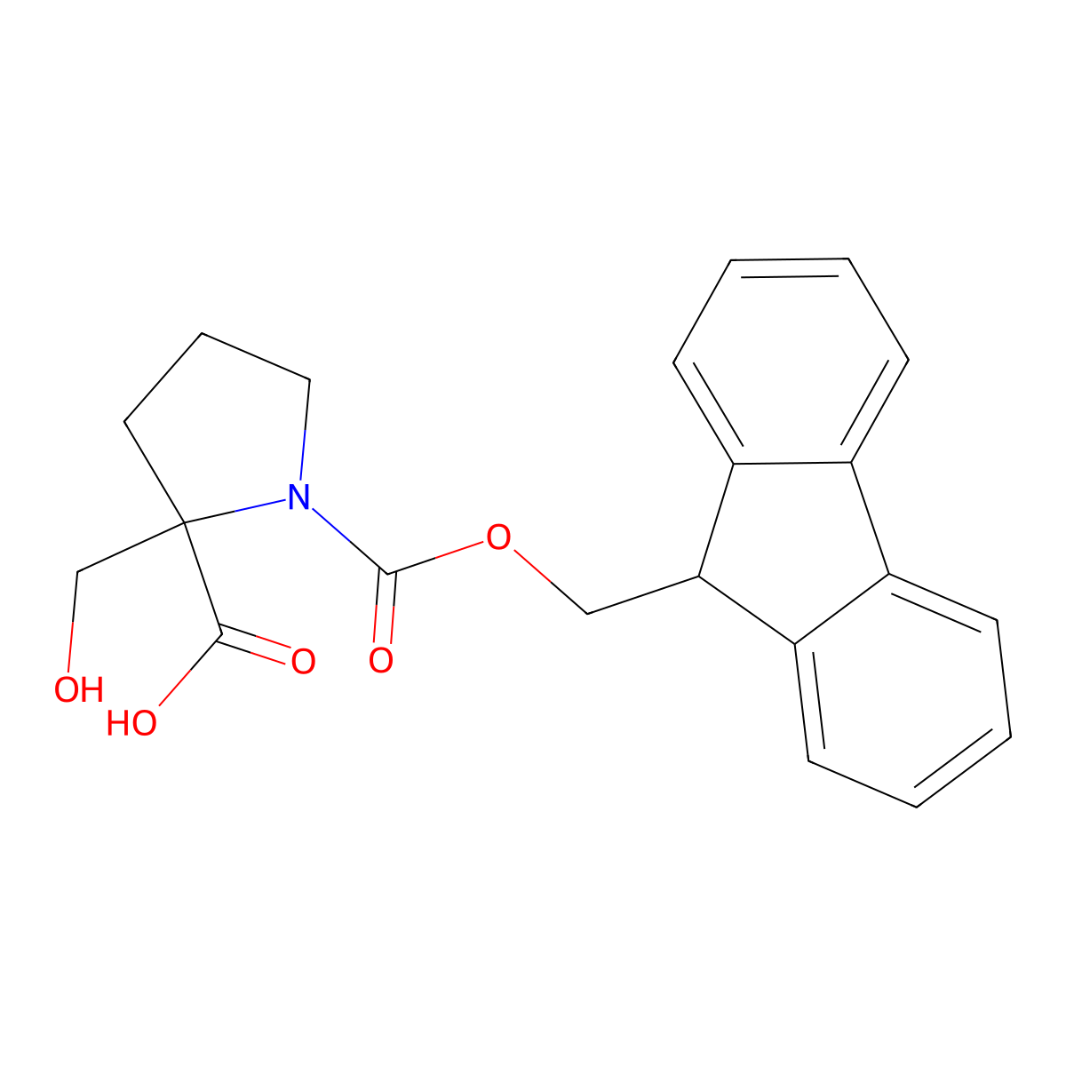 1-{[(9H-fluoren-9-yl)methoxy]carbonyl}-2-(hydroxymethyl)pyrrolidine-2-carboxylic acid molecular structure, CAS 610271-18-6