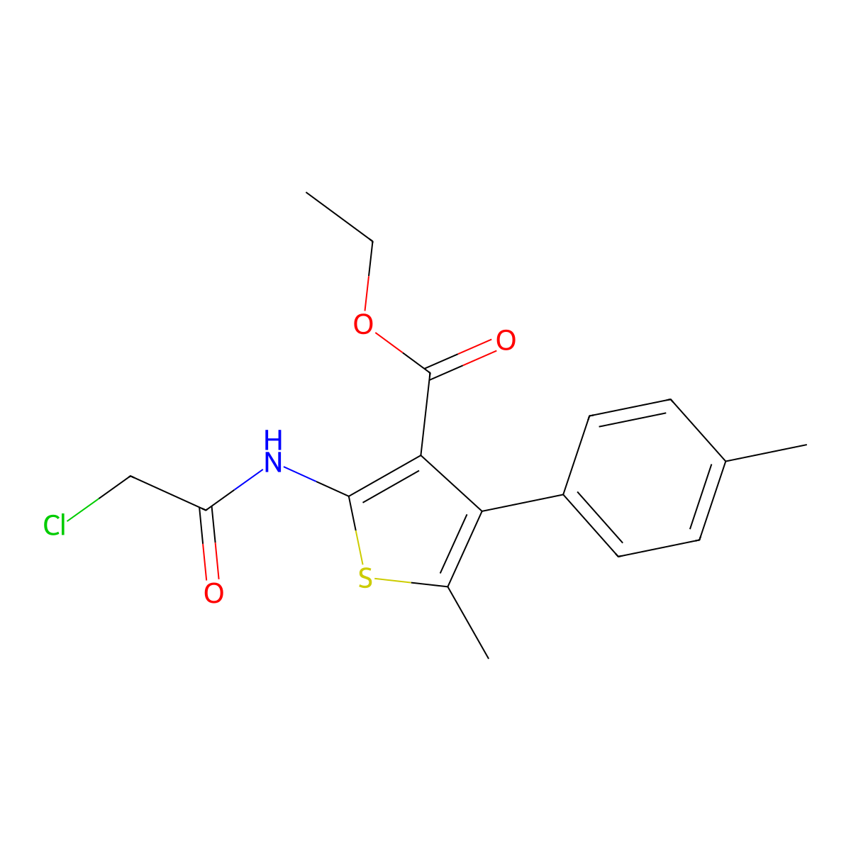 Ethyl 2-(2-chloroacetamido)-5-methyl-4-(4-methylphenyl)thiophene-3-carboxylate molecular structure, CAS 610274-65-2