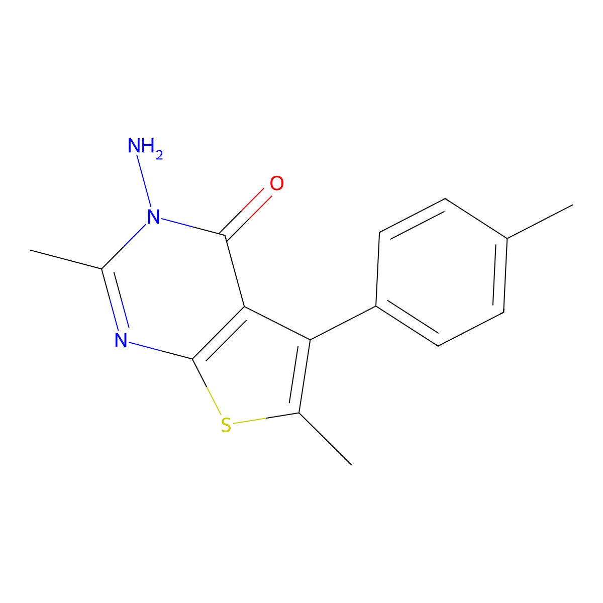 3-amino-2,6-dimethyl-5-(4-methylphenyl)thieno[2,3-d]pyrimidin-4(3H)-one molecular structure, CAS 610274-73-2