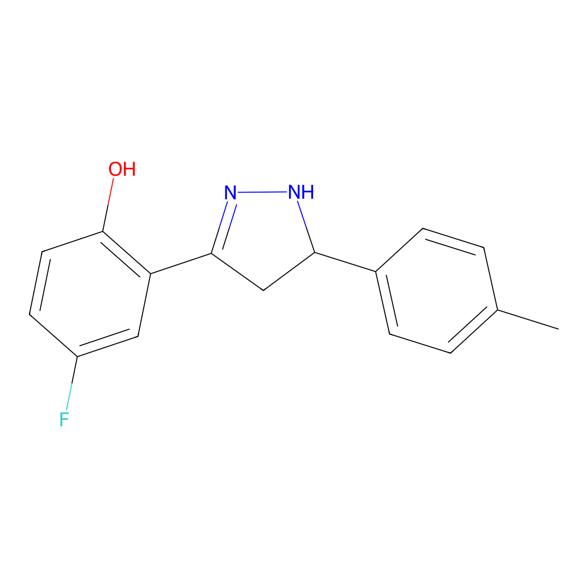 4-fluoro-2-(5-(p-tolyl)-4,5-dihydro-1H-pyrazol-3-yl)phenol molecular structure, CAS 610277-23-1