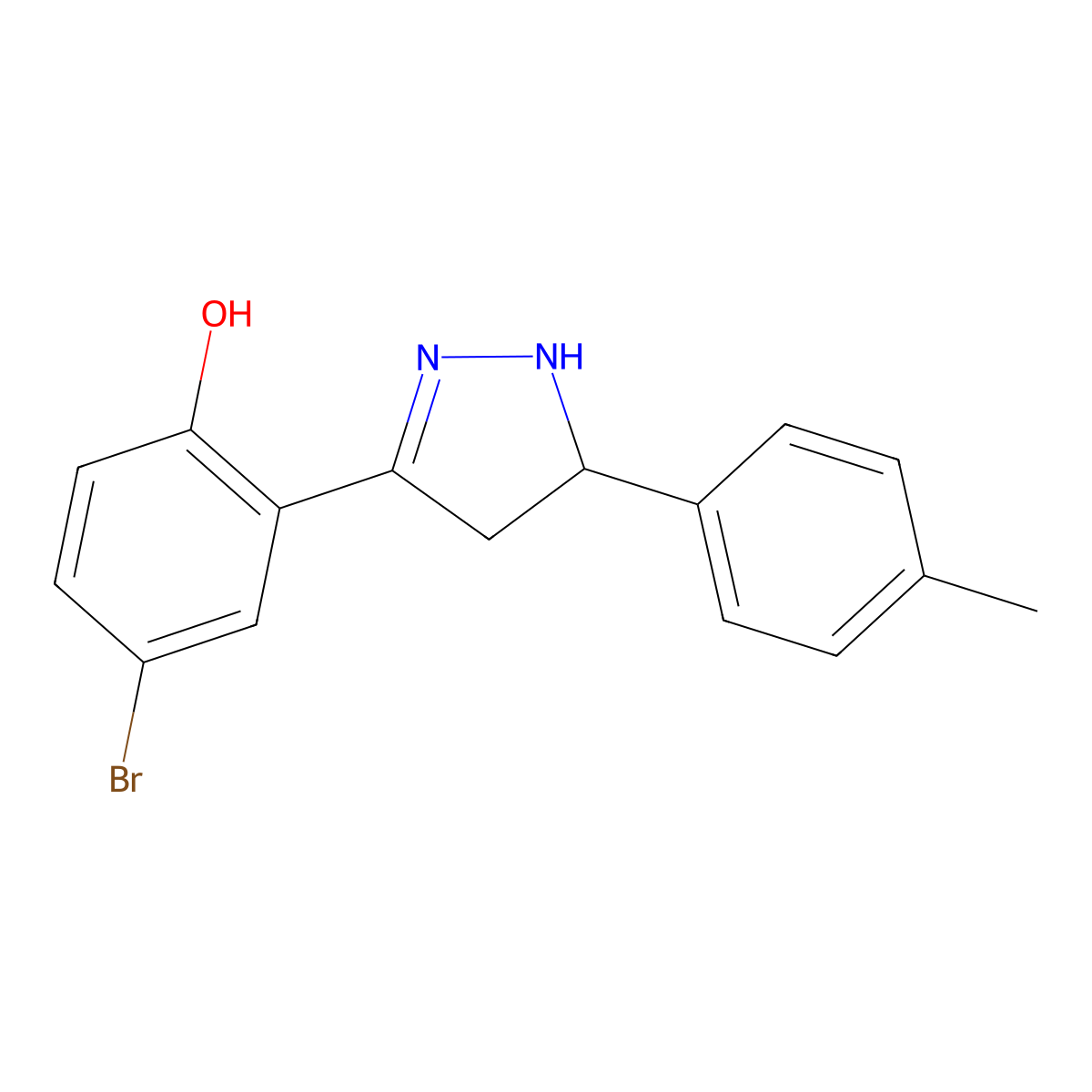 4-bromo-2-(5-(p-tolyl)-4,5-dihydro-1H-pyrazol-3-yl)phenol molecular structure, CAS 610277-25-3