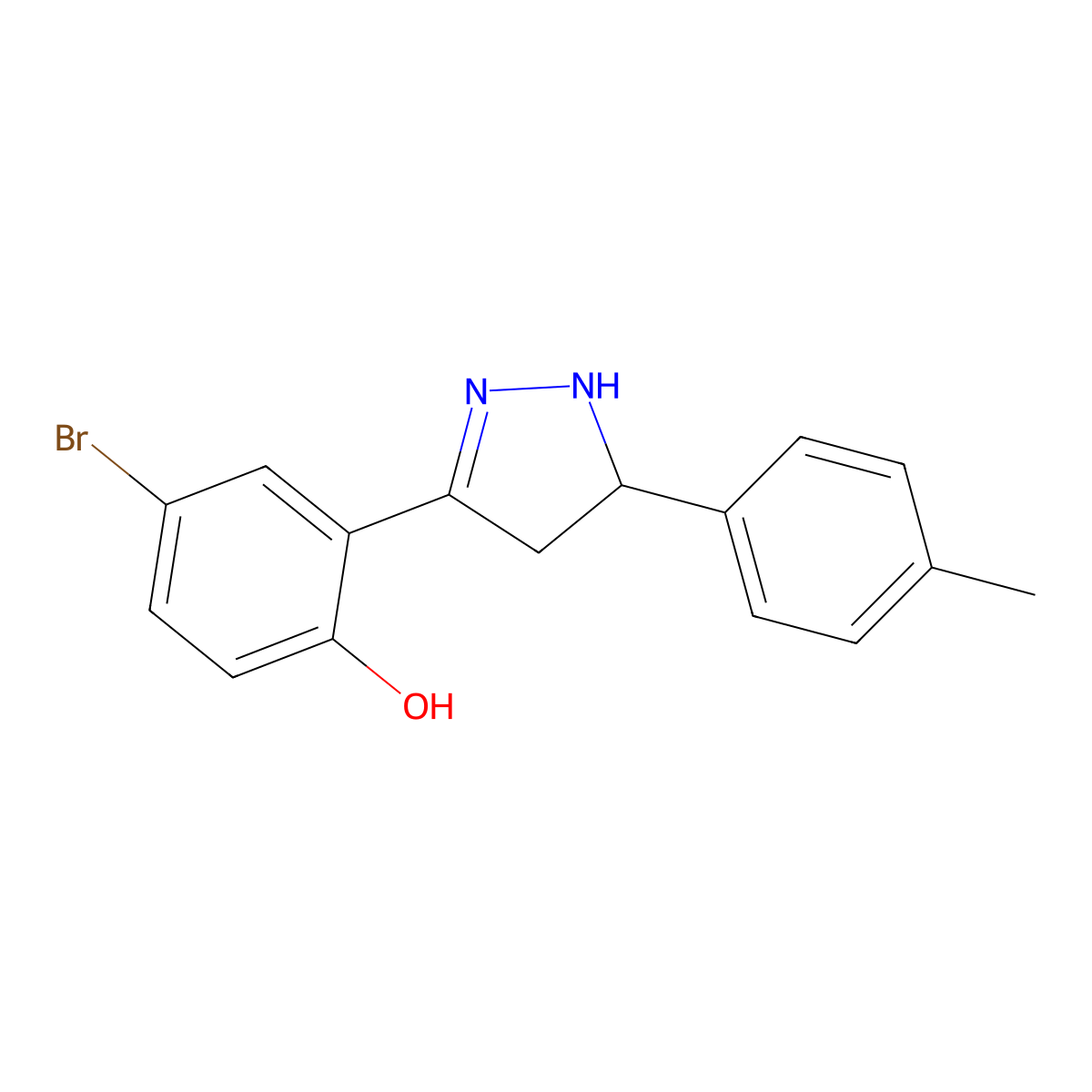 4-bromo-2-(5-(p-tolyl)-4,5-dihydro-1H-pyrazol-3-yl)phenol molecular structure, CAS 610277-25-3