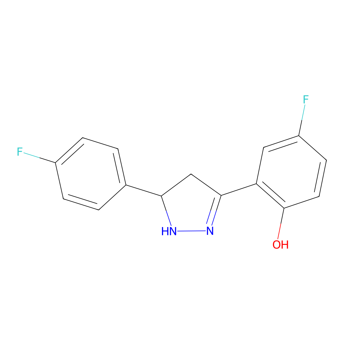 4-fluoro-2-(5-(4-fluorophenyl)-4,5-dihydro-1H-pyrazol-3-yl)phenol molecular structure, CAS 610277-30-0