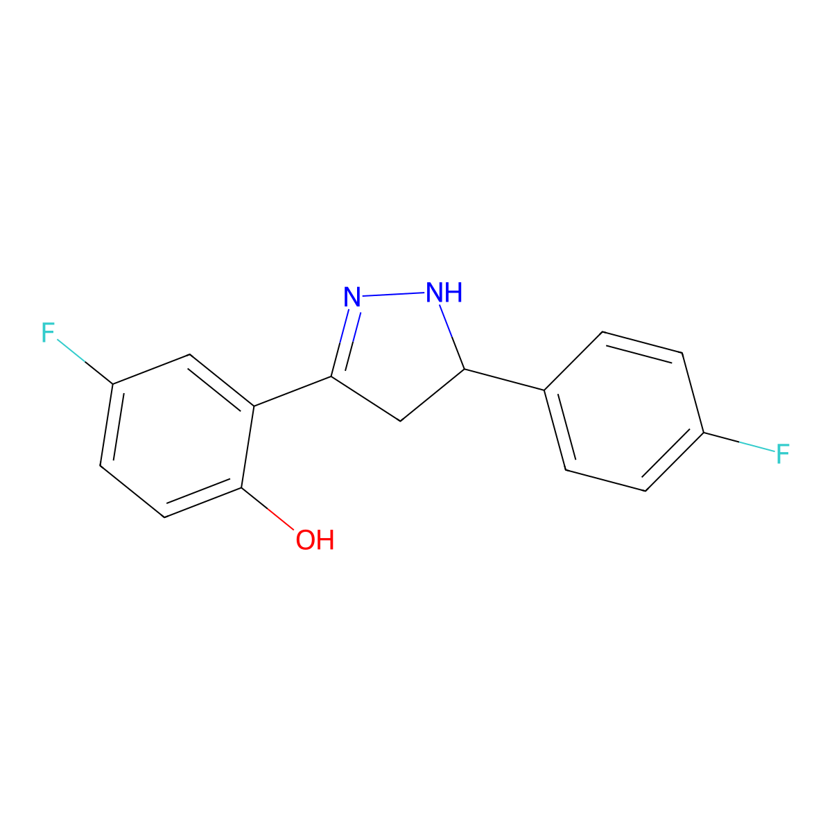 4-fluoro-2-(5-(4-fluorophenyl)-4,5-dihydro-1H-pyrazol-3-yl)phenol molecular structure, CAS 610277-30-0