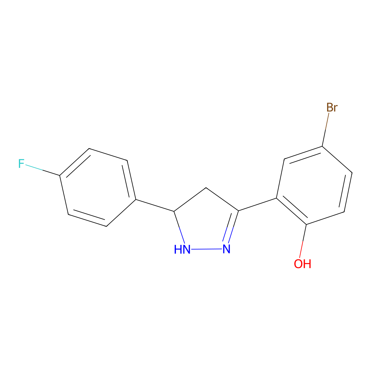 4-bromo-2-(5-(4-fluorophenyl)-4,5-dihydro-1H-pyrazol-3-yl)phenol molecular structure, CAS 610277-31-1