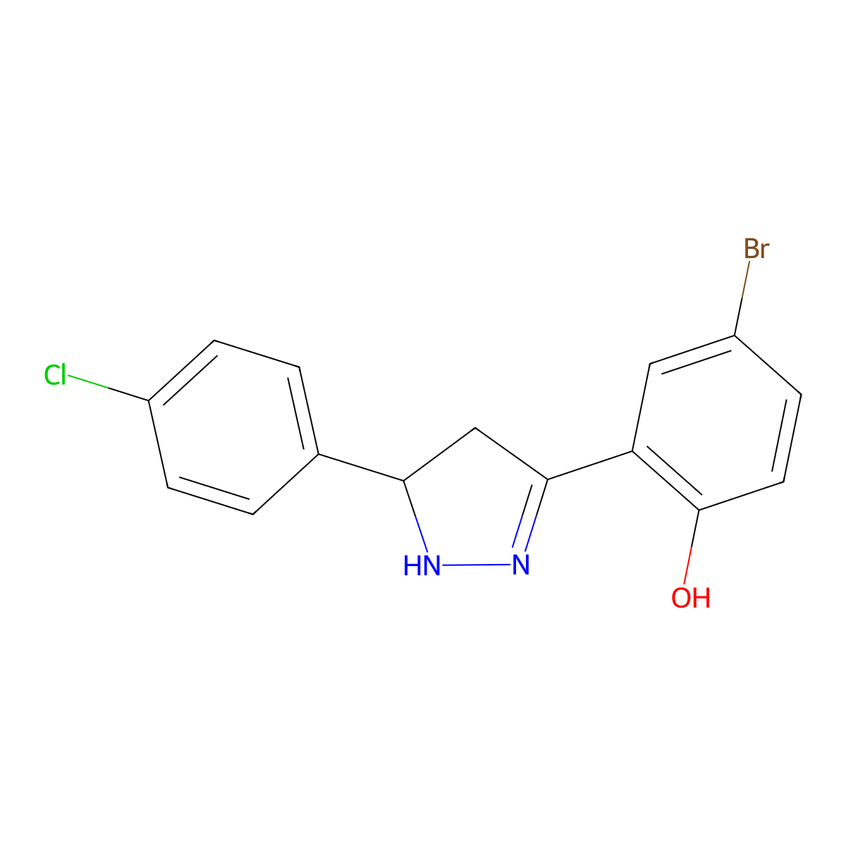 4-bromo-2-(5-(4-chlorophenyl)-4,5-dihydro-1H-pyrazol-3-yl)phenol molecular structure, CAS 610277-36-6