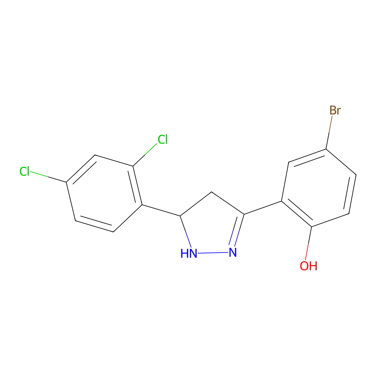 4-bromo-2-[5-(2,4-dichlorophenyl)-4,5-dihydro-1H-pyrazol-3-yl]phenol molecular structure, CAS 610277-43-5