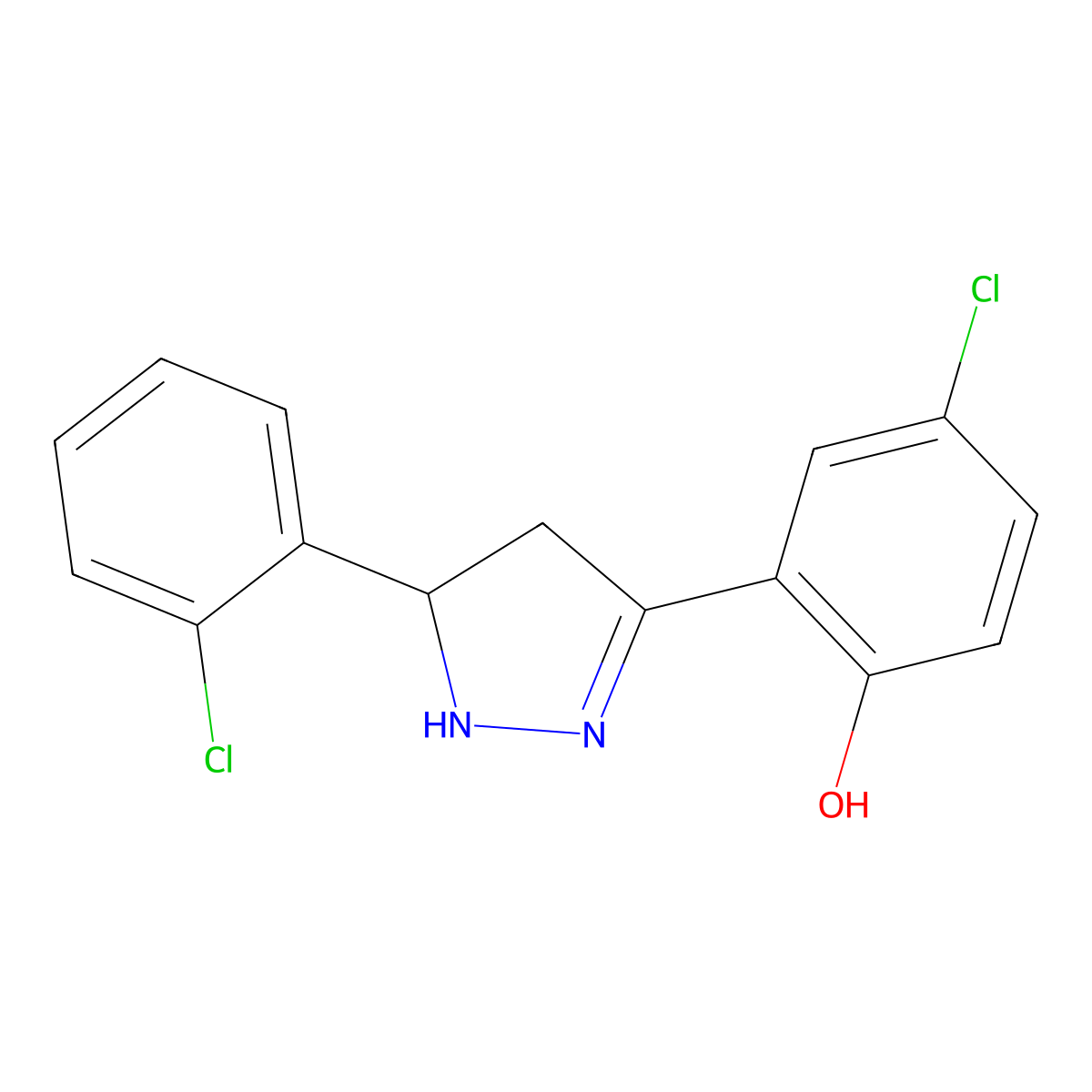 4-chloro-2-(5-(2-chlorophenyl)-4,5-dihydro-1H-pyrazol-3-yl)phenol molecular structure, CAS 610277-50-4