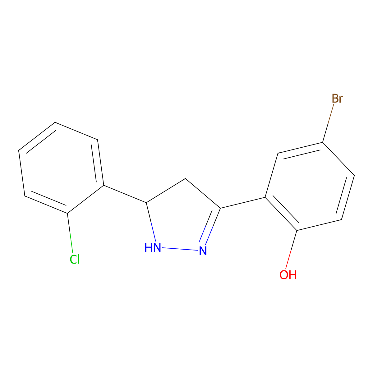 4-bromo-2-(5-(2-chlorophenyl)-4,5-dihydro-1H-pyrazol-3-yl)phenol molecular structure, CAS 610277-51-5