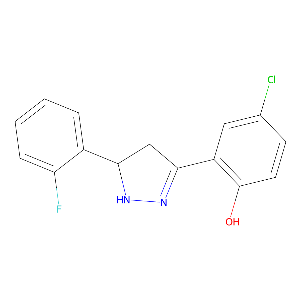 4-chloro-2-[5-(2-fluorophenyl)-4,5-dihydro-1H-pyrazol-3-yl]phenol molecular structure, CAS 610277-57-1