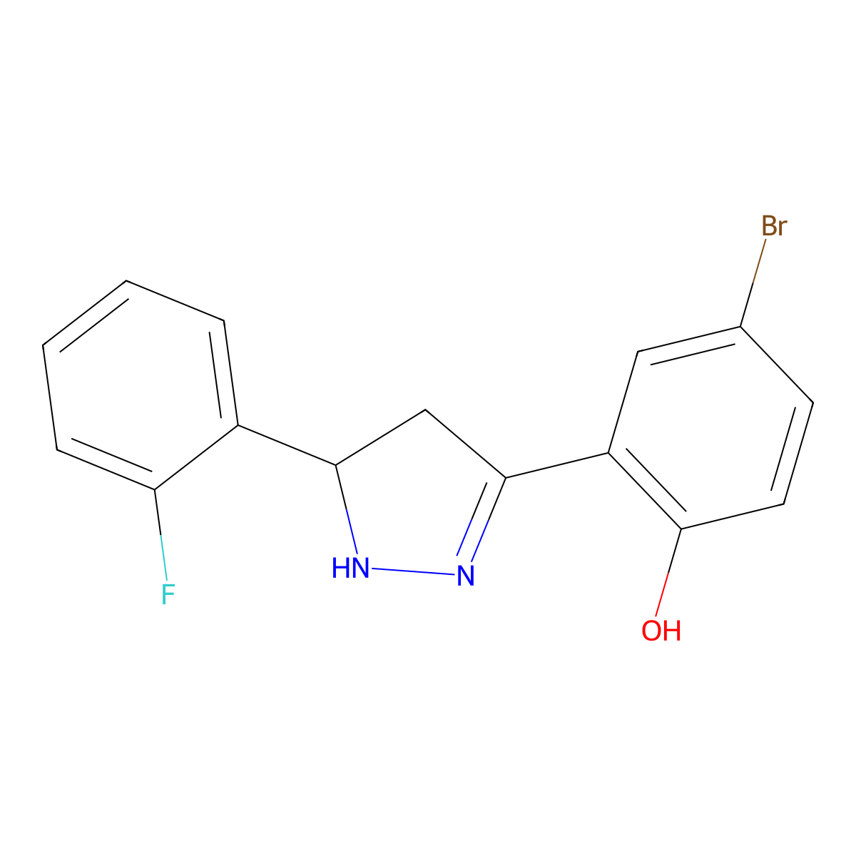 4-bromo-2-(5-(2-fluorophenyl)-4,5-dihydro-1H-pyrazol-3-yl)phenol molecular structure, CAS 610277-58-2