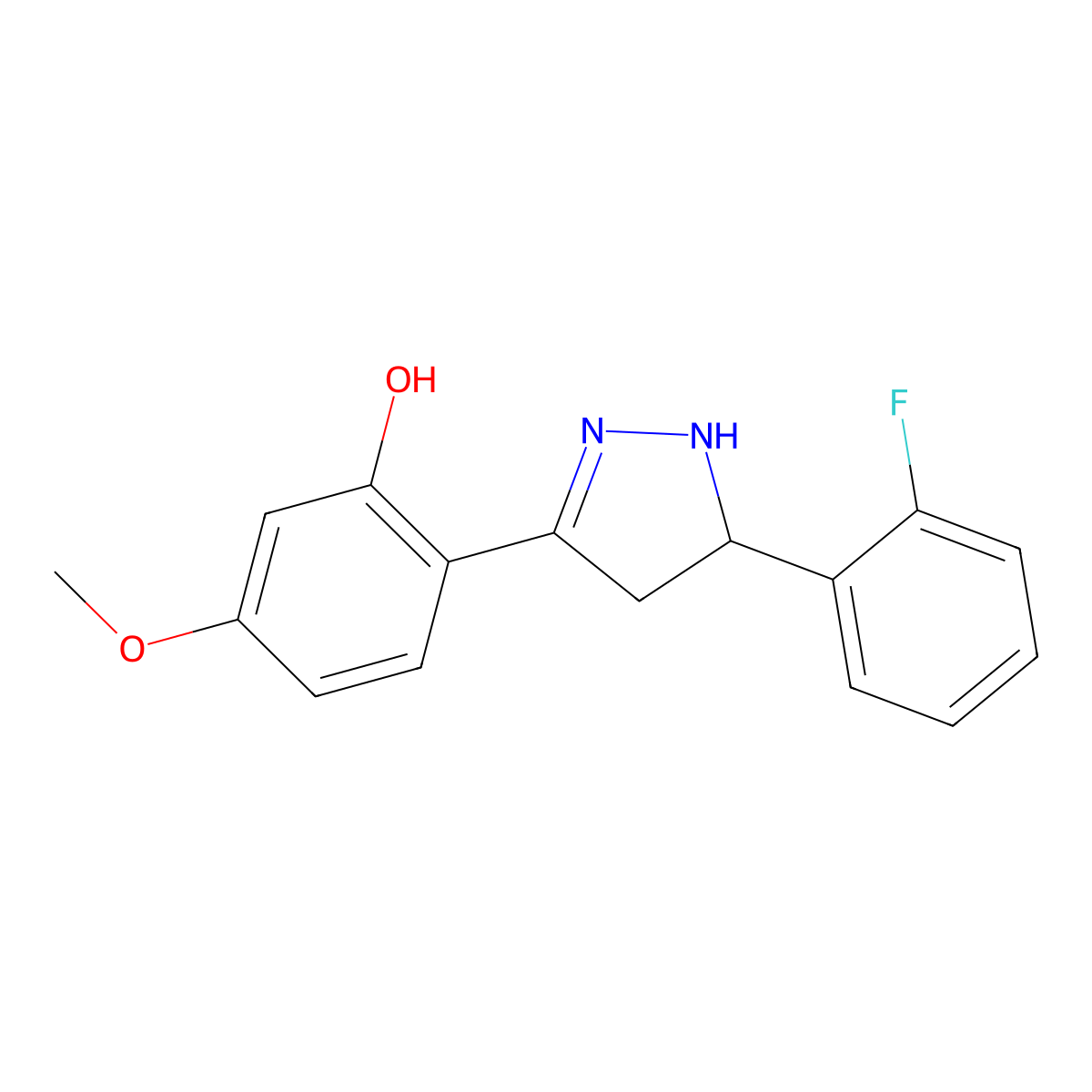 2-[5-(2-fluorophenyl)-4,5-dihydro-1H-pyrazol-3-yl]-5-methoxyphenol molecular structure, CAS 610277-59-3
