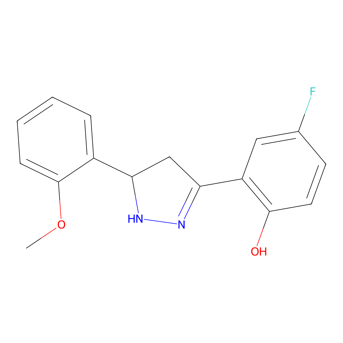 4-fluoro-2-(5-(2-methoxyphenyl)-4,5-dihydro-1H-pyrazol-3-yl)phenol molecular structure, CAS 610277-65-1