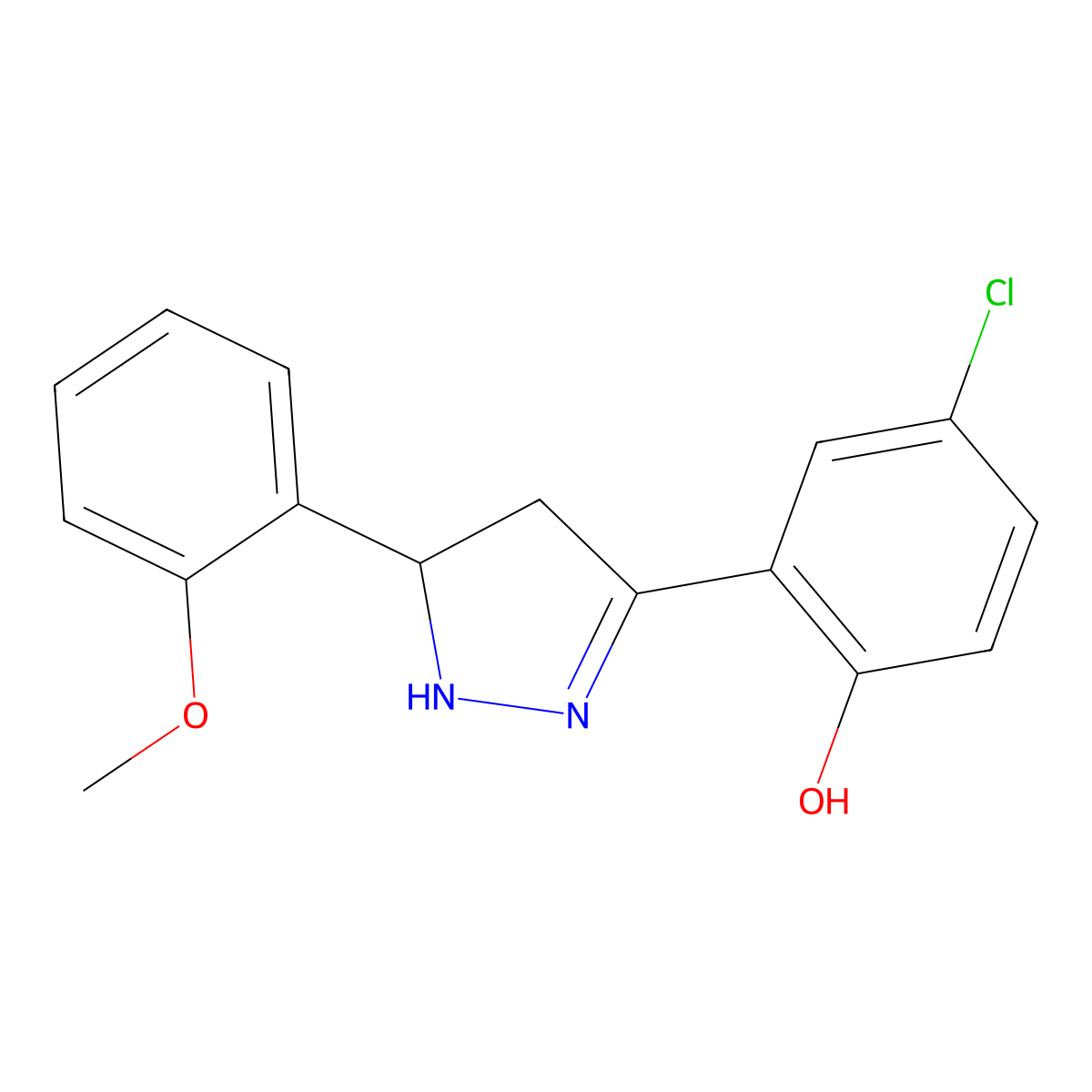 4-chloro-2-(5-(2-methoxyphenyl)-4,5-dihydro-1H-pyrazol-3-yl)phenol molecular structure, CAS 610277-66-2