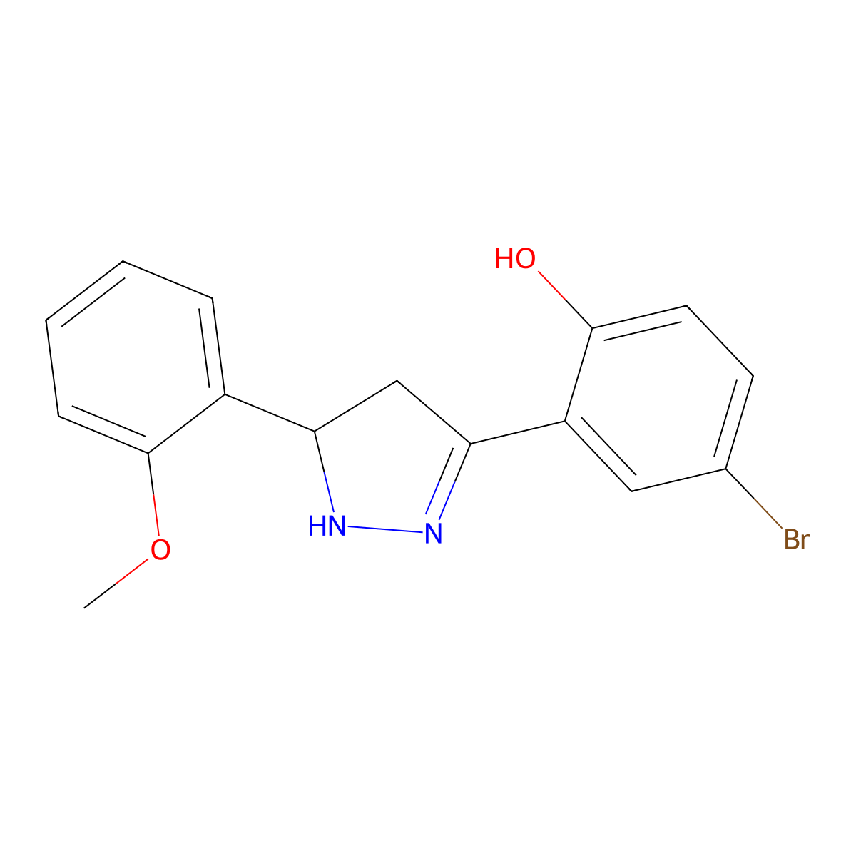4-bromo-2-(5-(2-methoxyphenyl)-4,5-dihydro-1H-pyrazol-3-yl)phenol molecular structure, CAS 610277-67-3