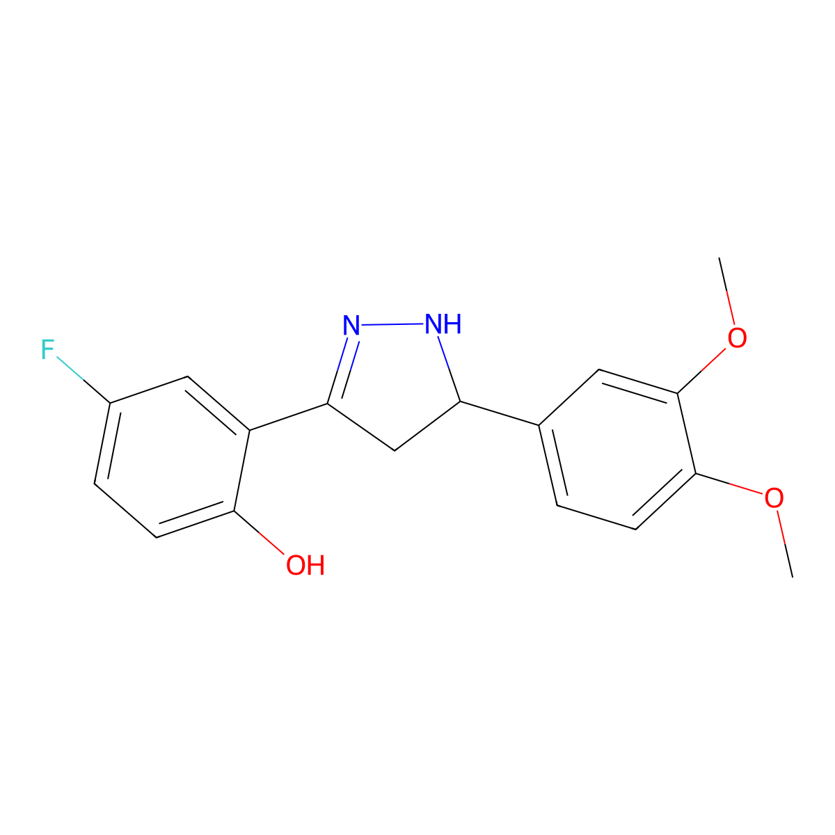 2-(5-(3,4-dimethoxyphenyl)-4,5-dihydro-1H-pyrazol-3-yl)-4-fluorophenol molecular structure, CAS 610277-79-7