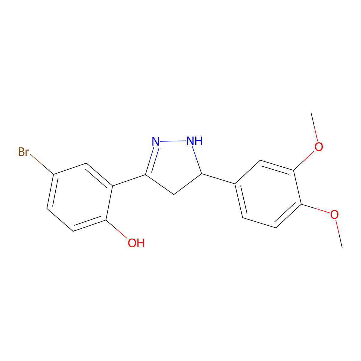 4-bromo-2-(5-(3,4-dimethoxyphenyl)-4,5-dihydro-1H-pyrazol-3-yl)phenol molecular structure, CAS 610277-80-0