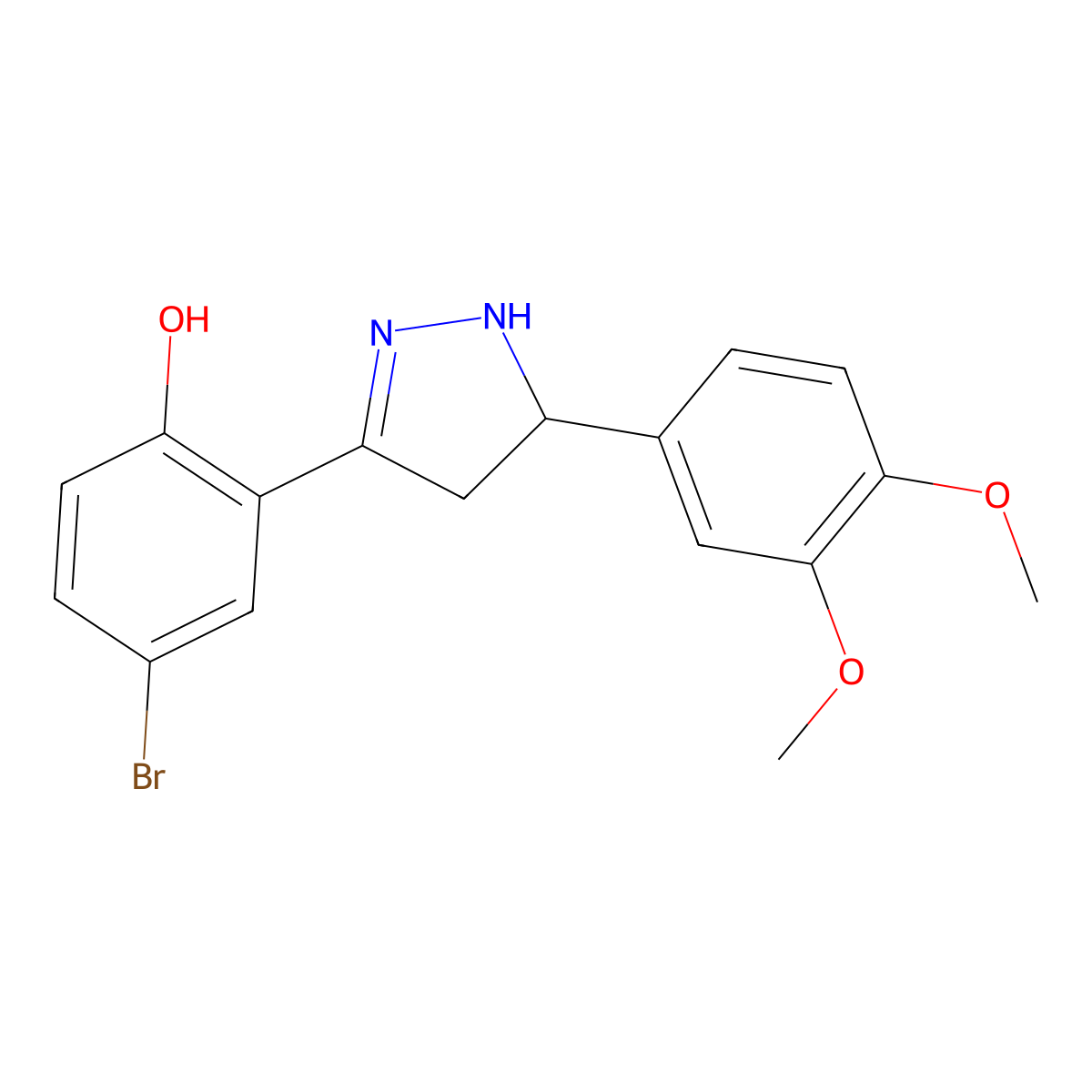 4-bromo-2-(5-(3,4-dimethoxyphenyl)-4,5-dihydro-1H-pyrazol-3-yl)phenol molecular structure, CAS 610277-80-0