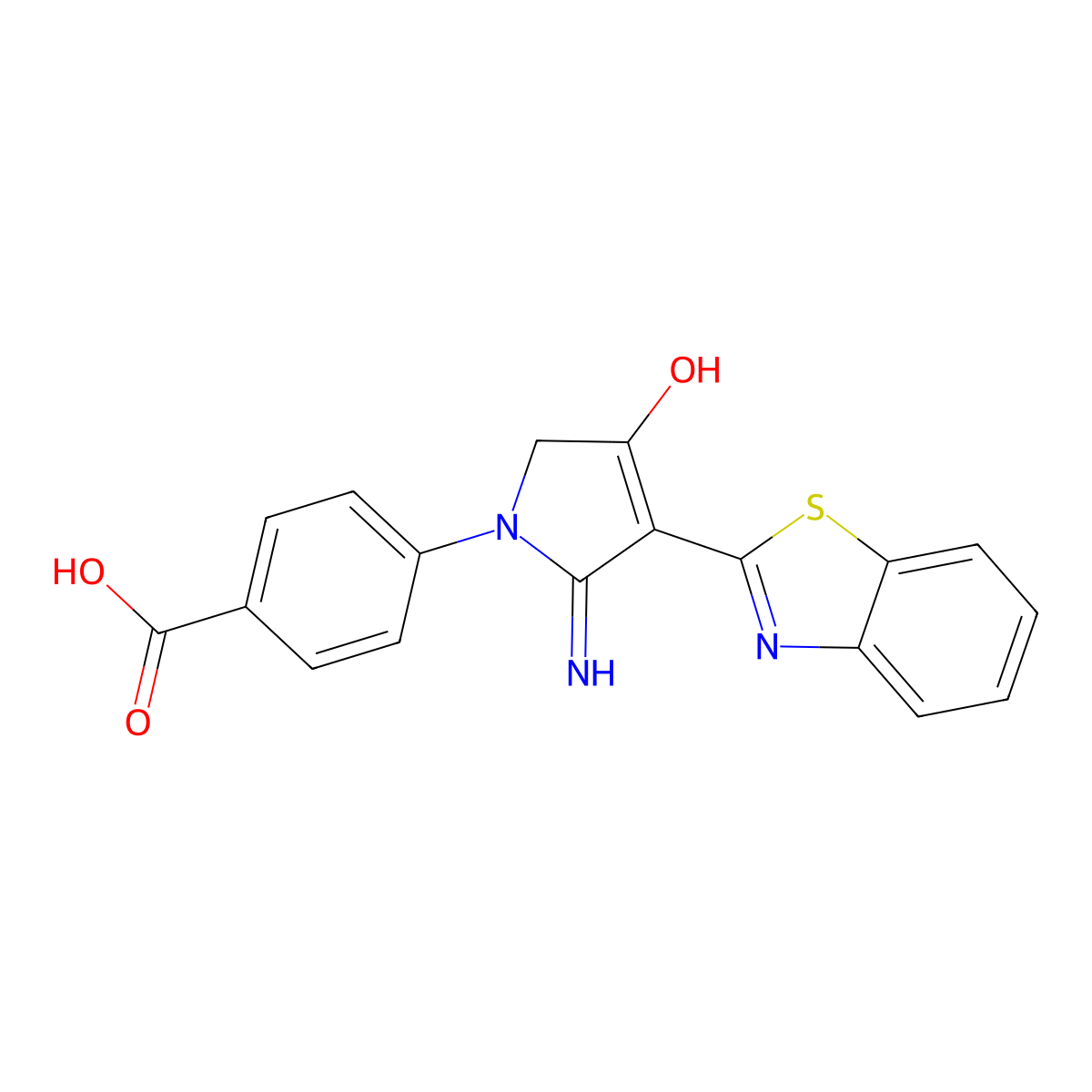 4-[5-amino-4-(1,3-benzothiazol-2-yl)-3-oxo-2,3-dihydro-1H-pyrrol-1-yl]benzoic acid molecular structure, CAS 610278-84-7