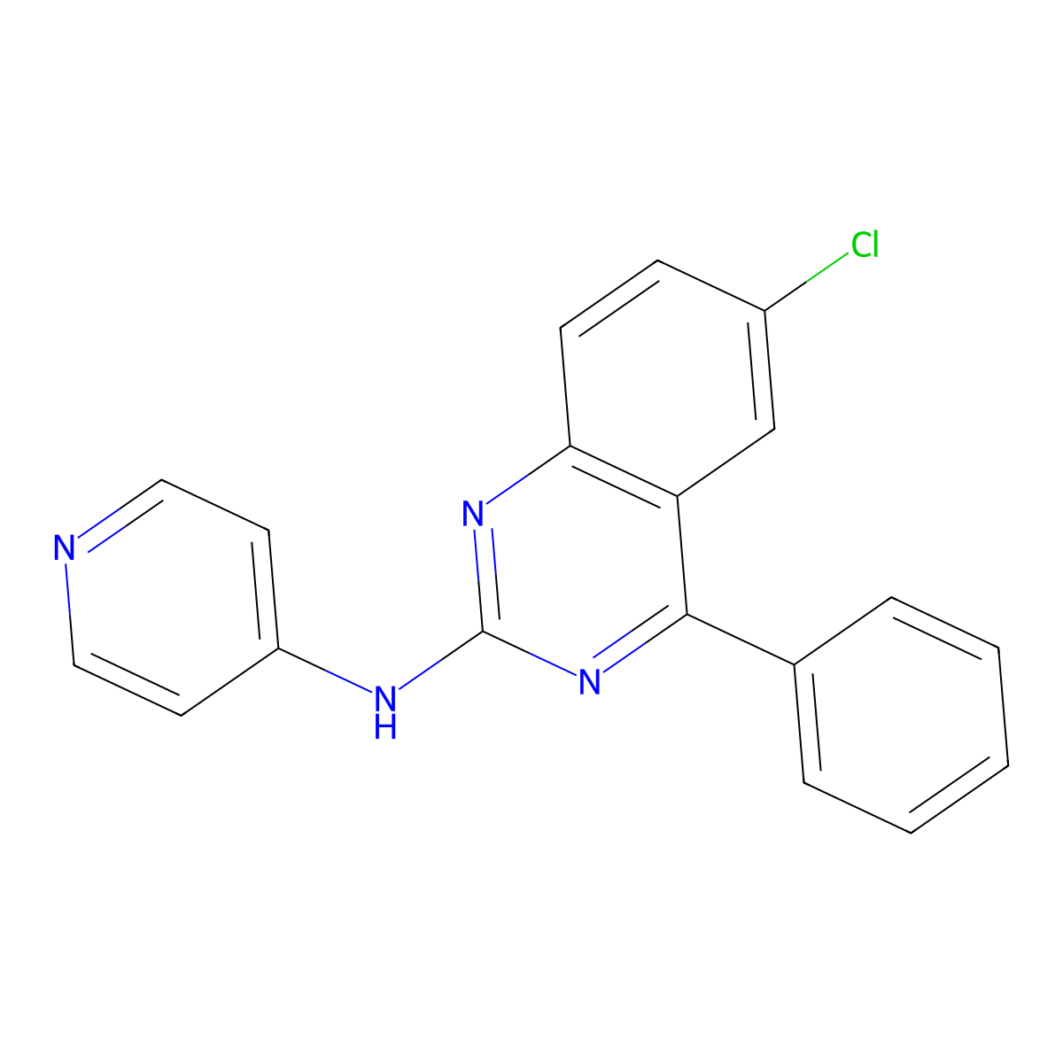 6-chloro-4-phenyl-N-(pyridin-4-yl)quinazolin-2-amine molecular structure, CAS 610279-42-0