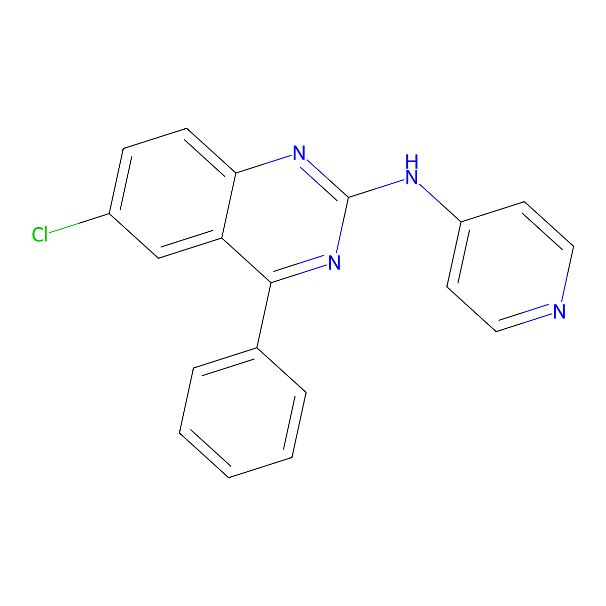 6-chloro-4-phenyl-N-(pyridin-4-yl)quinazolin-2-amine molecular structure, CAS 610279-42-0