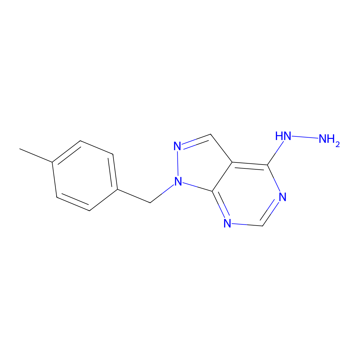4-Hydrazinyl-1-((4-methylphenyl)methyl)-1H-pyrazolo(3,4-d)pyrimidine molecular structure, CAS 610279-48-6