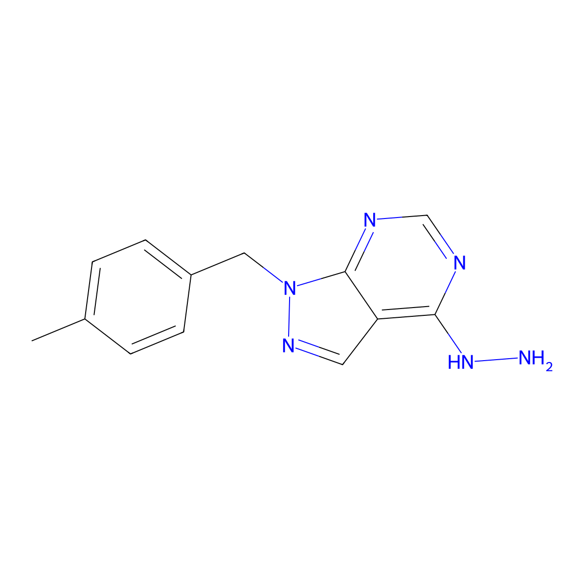 4-Hydrazinyl-1-((4-methylphenyl)methyl)-1H-pyrazolo(3,4-d)pyrimidine molecular structure, CAS 610279-48-6