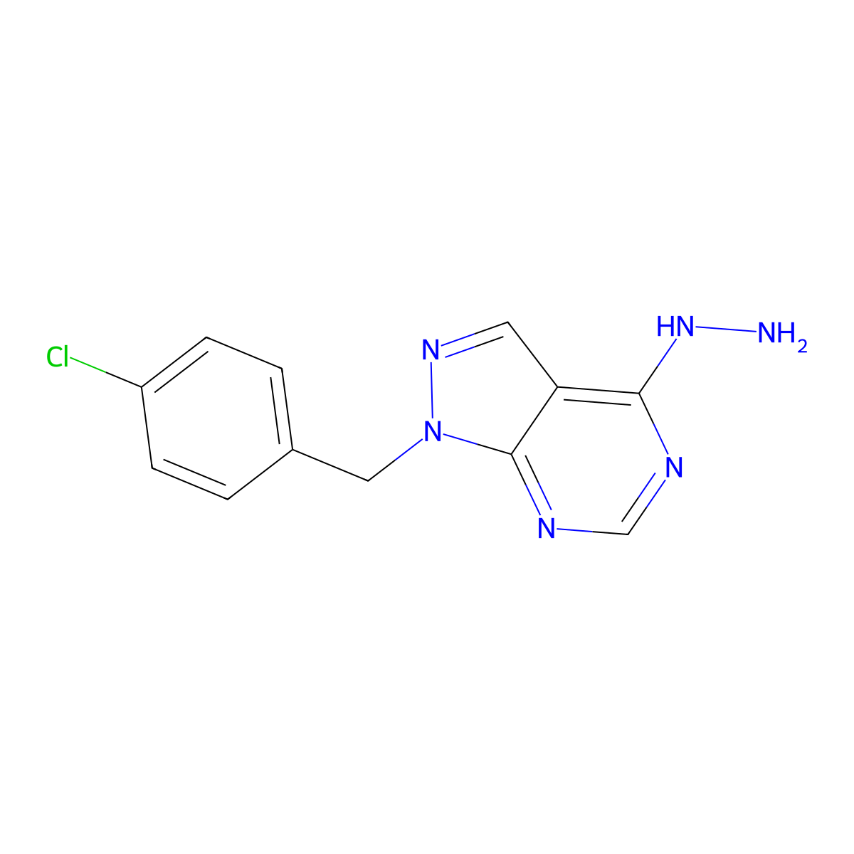 1-[(4-chlorophenyl)methyl]-4-hydrazinyl-1H-pyrazolo[3,4-d]pyrimidine molecular structure, CAS 610279-50-0