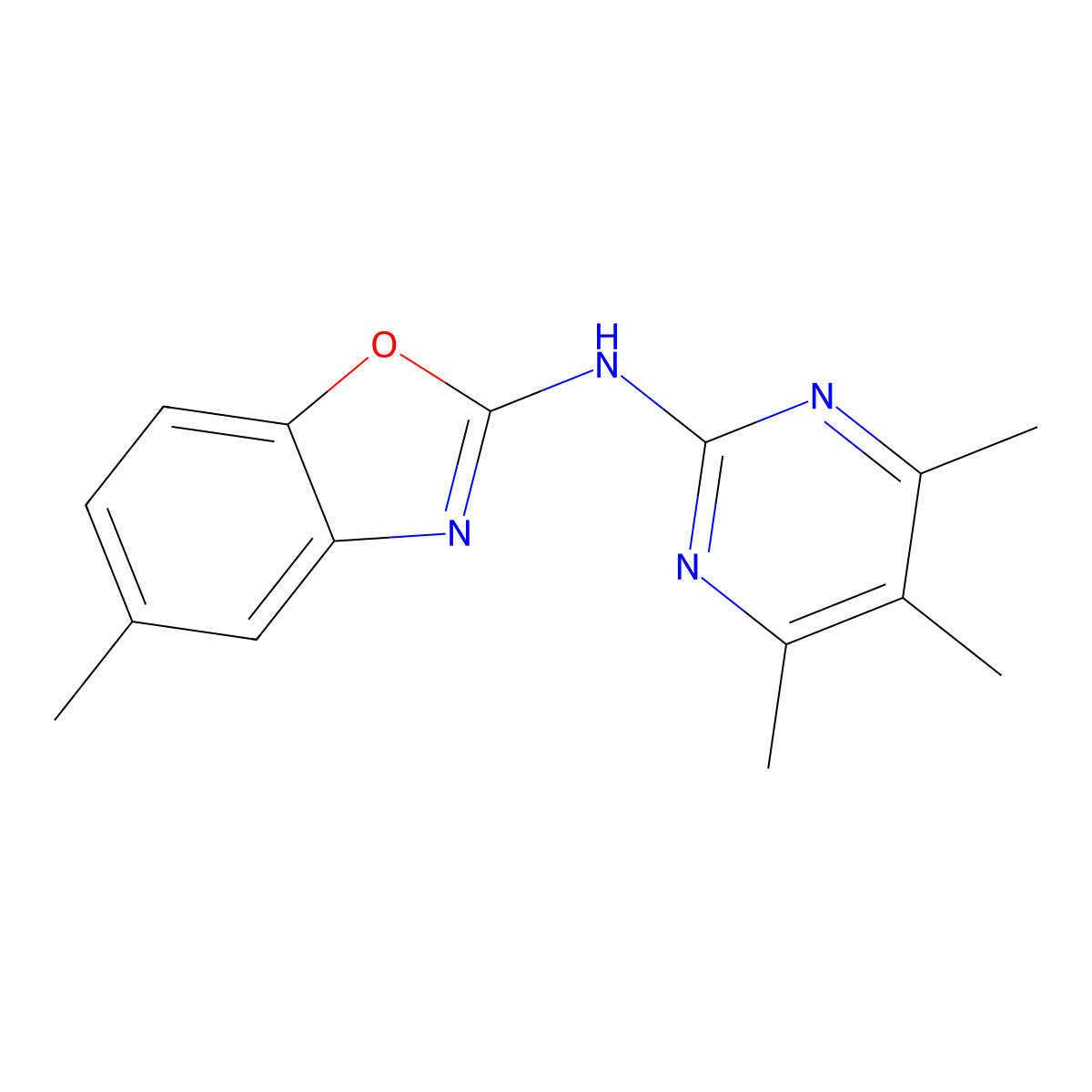 5-methyl-N-(4,5,6-trimethylpyrimidin-2-yl)-1,3-benzoxazol-2-amine molecular structure, CAS 6103-38-4