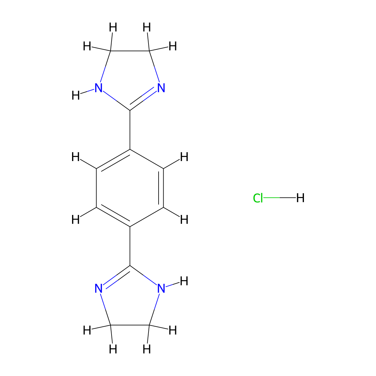 2,2'-(1,4-Phenylene)di(4,5-dihydro-1H-imidazole)--hydrogen chloride (1/1) molecular structure, CAS 61033-89-4
