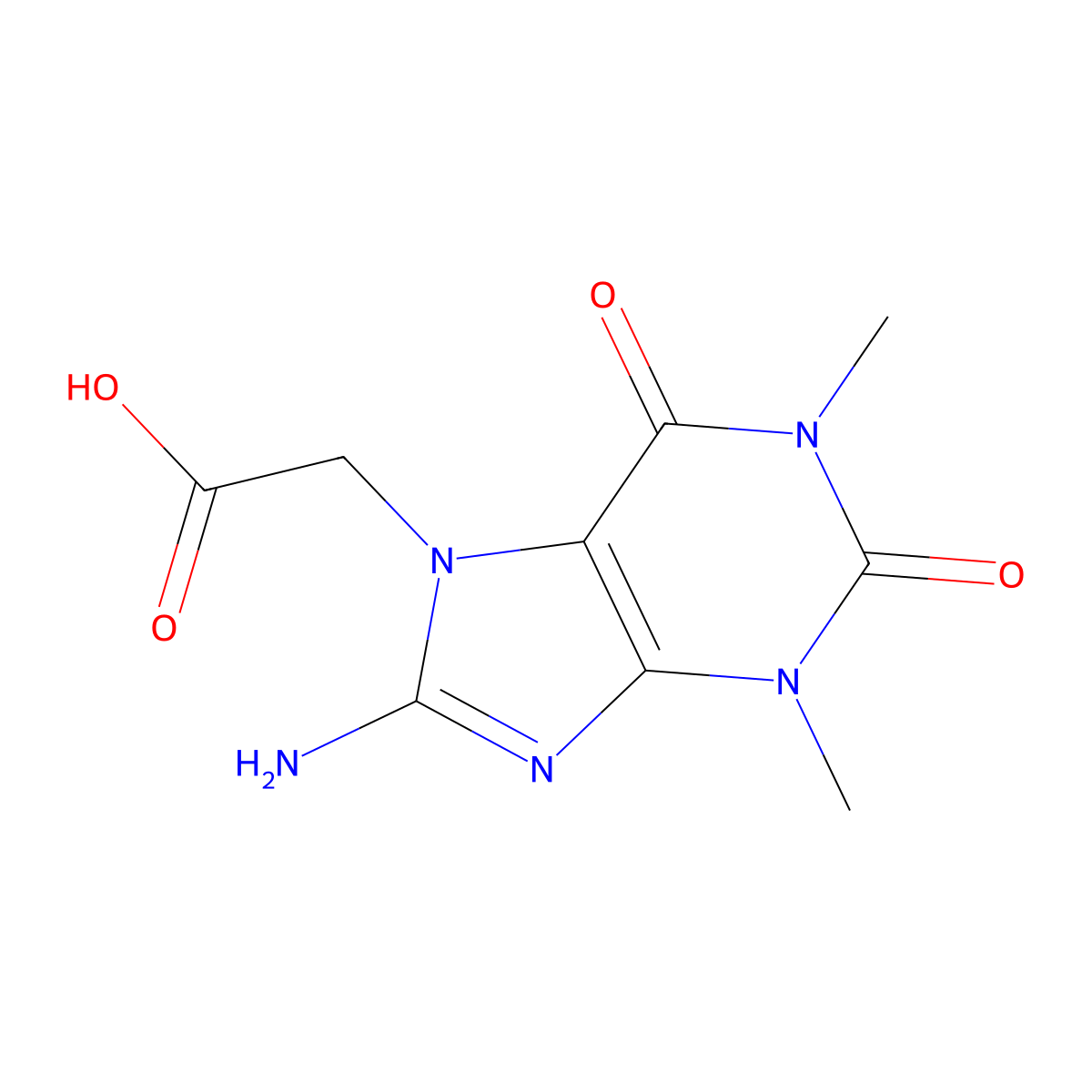 2-(8-amino-1,3-dimethyl-2,6-dioxo-2,3-dihydro-1H-purin-7(6H)-yl)acetic acid molecular structure, CAS 61034-18-2