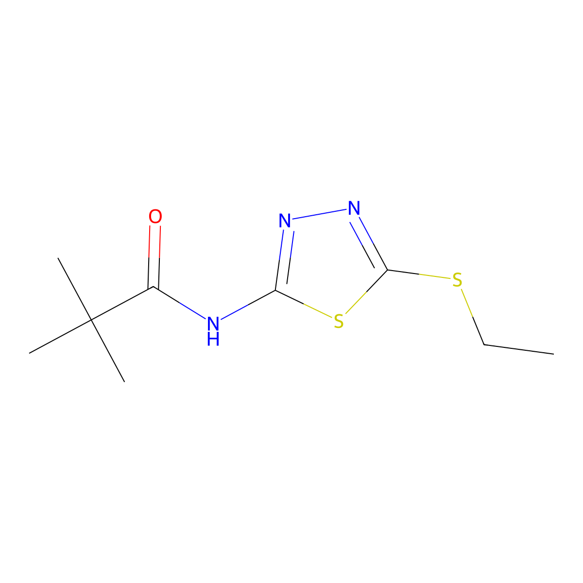 N-[5-(ethylsulfanyl)-1,3,4-thiadiazol-2-yl]-2,2-dimethylpropanamide molecular structure, CAS 6104-19-4