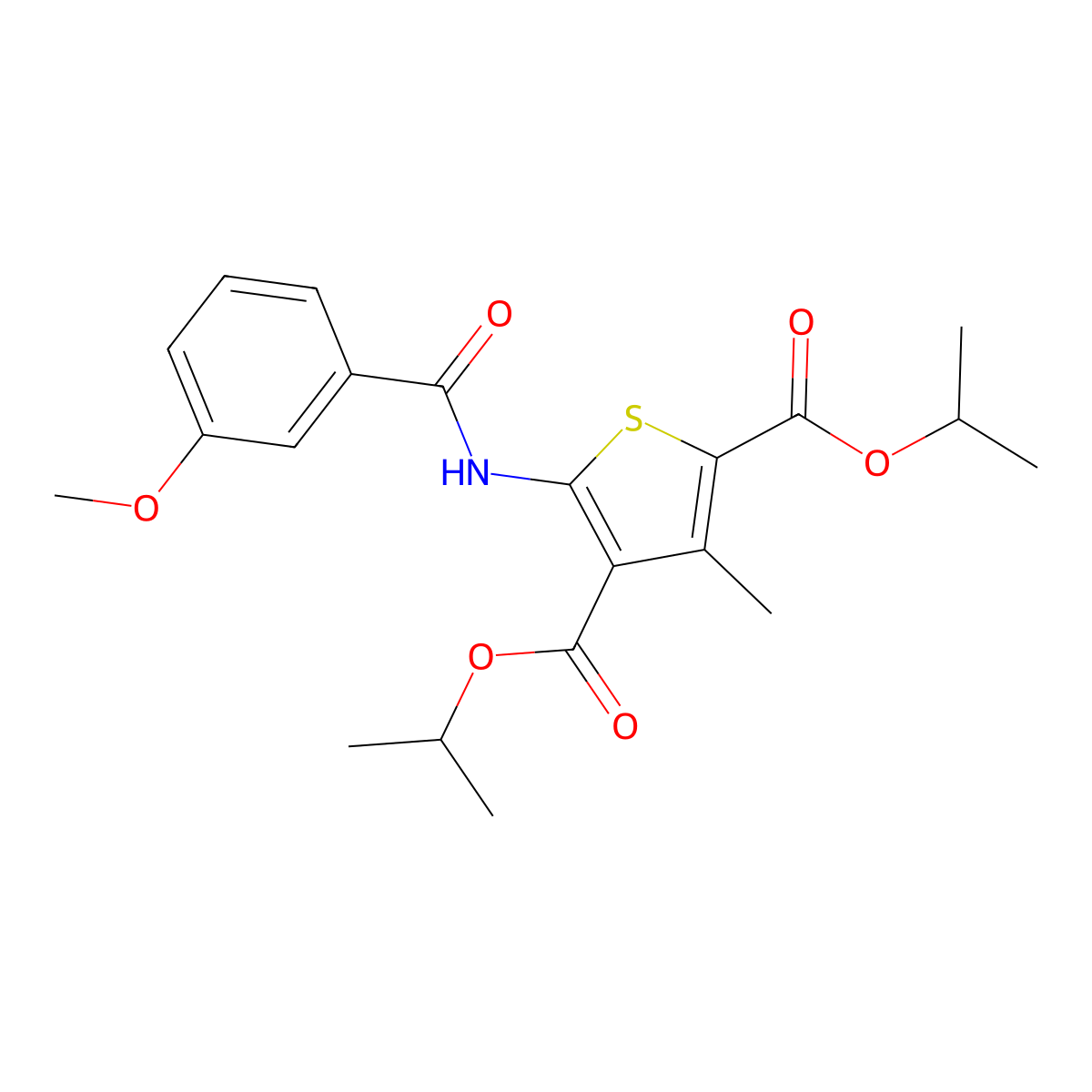Dipropan-2-yl 5-[(3-methoxybenzoyl)amino]-3-methylthiophene-2,4-dicarboxylate molecular structure, CAS 6104-88-7