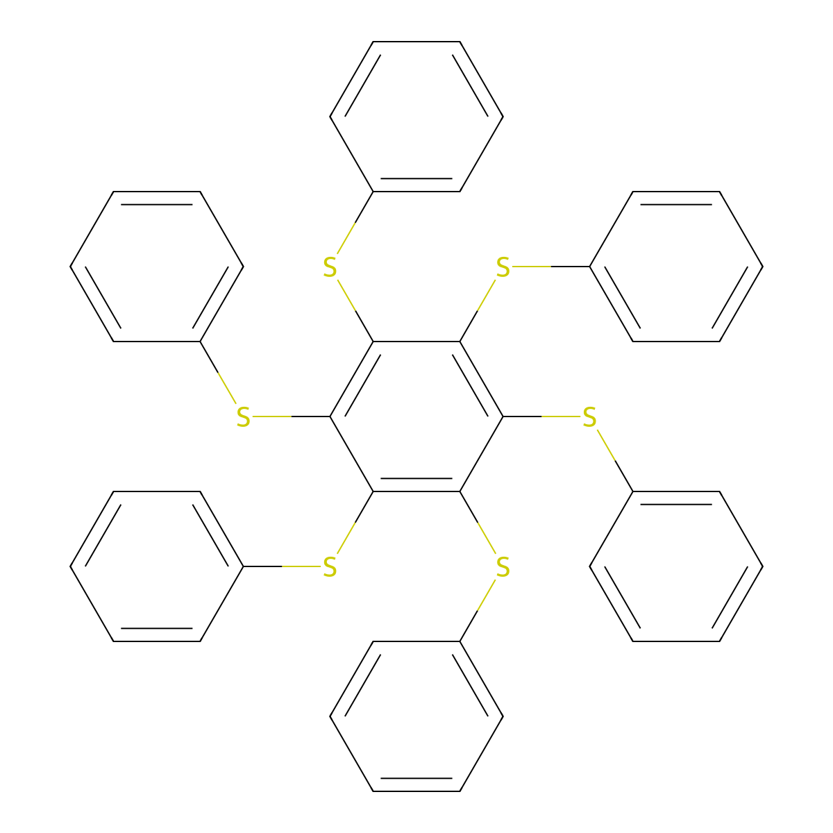 1,1',1'',1''',1'''',1'''''-(Benzene-1,2,3,4,5,6-hexaylhexasulfanediyl)hexabenzene molecular structure, CAS 61040-42-4